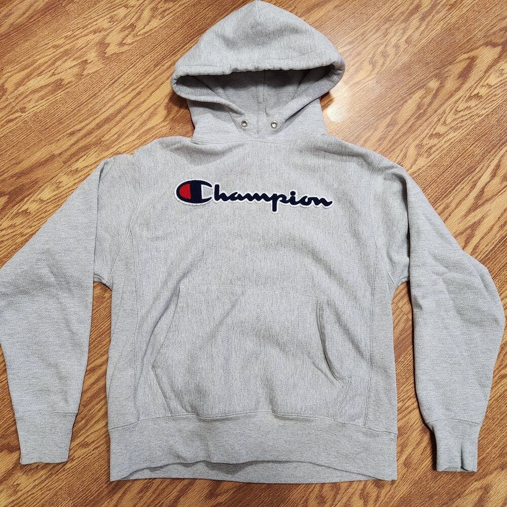 Champion Heavyweight Reverse Weave Hoodie Mens Sz Medium Grey W/ Stitched Logo